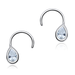 Raindrop CZ Curved Silver Ear Stud STS-3262